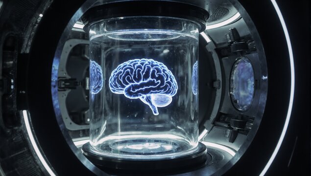 A futuristic hub showcases a lab model neural brain collector featuring an iconic neuro chamber for mapping