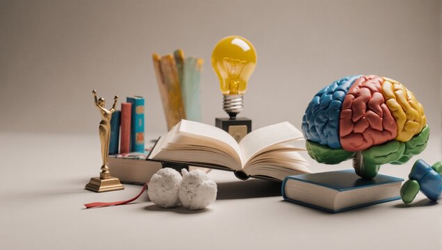 Icons of education brain award light bulb and book