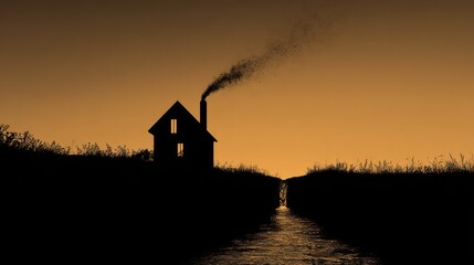 Silhouette of a house on a hill with a transparent background