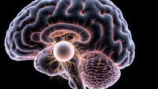 Illustration of the hypothalamus brain with focus on pituitary gland