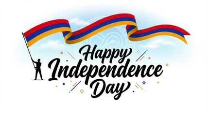 armenia flag for independence day on white background with waving ribbon flag and date