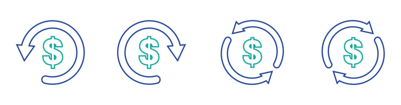 Money return and cashback icons isolated for finance applications