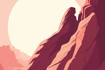 Fotobehang Crimson Sun, tree, mountain, hill, sunset, sunrise, artwork   © Snezana