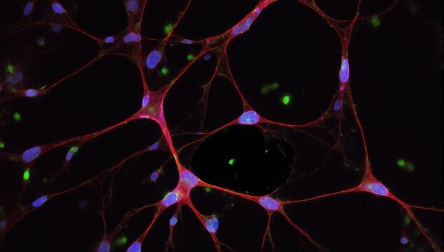 Detailed depiction of microscopic human brain neurons