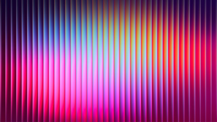 Ribbed fractal glass texture with vibrant colorful dynamic gradient. Bright smooth fluted vertical lines. Bold dynamic design blending futuristic tones and radiant colors for modern visual art project