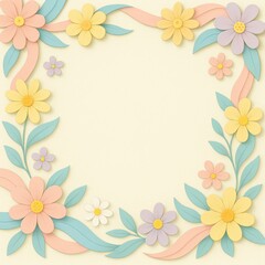 Fototapeta premium Layered pastel blooms and ribbon waves forming a soft spring frame on light cream background