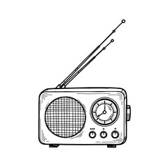 Vintage radio with dial and speaker in sketch style