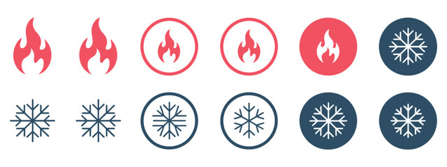 Fire and snowflake temperature icon in clean vector style representing hot and cold settings, ideal