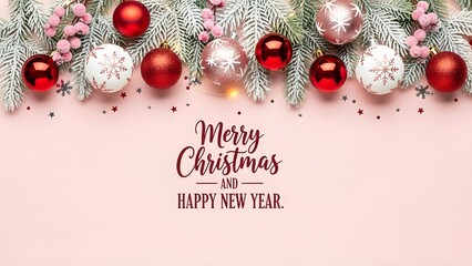 Sparkling Christmas ornaments and snowy branches create a festive holiday mood for season's greetings and joyful celebrations, perfect for winter cheer