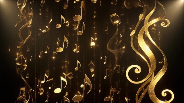 Golden Music Notes Swirl Abstract Background Animation Stage Light