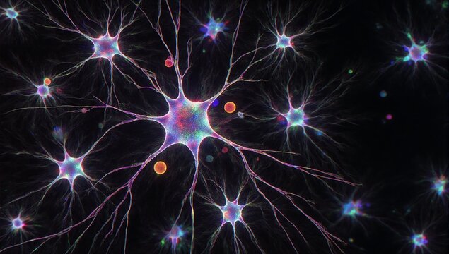 Illustration of a neural network or brain cell network for AI and neuroscience