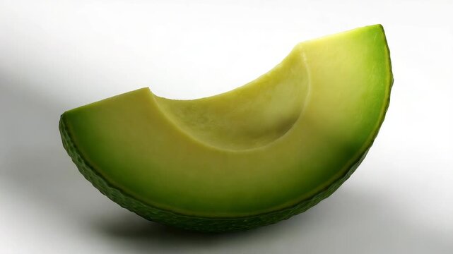 Close-up of a ripe green melon slice on a light background showcasing smooth texture and vibrant colors while illuminated by soft natural light static shot with subtle tonal variations.