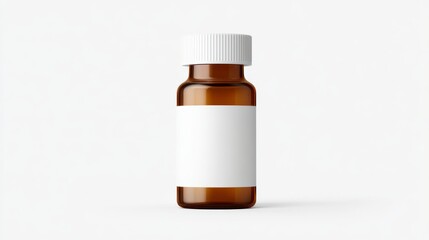 Medicine Vial: A close-up shot of a pharmaceutical vial, showcasing its amber glass body and white cap, designed for containing medical solutions.