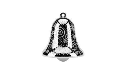 Elegant Black and White Christmas Bell Adorned with Snowflakes and Swirls