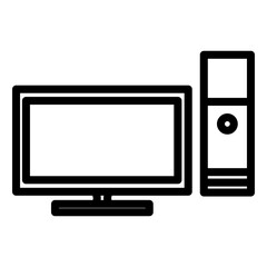 Outline vector icon of a desktop computer setup with monitor and tower.