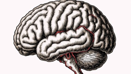 Brain isolated on minimalist hand-drawn background