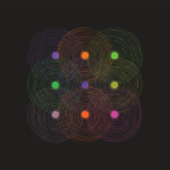 Abstract Grid of Concentric Colored Circles with Overlapping Harmony