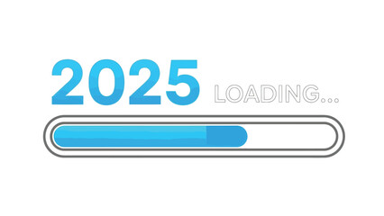 Vector illustration of digital illustration of the year 2025 loading bar progress, symbolizing anticipation and the future approaching