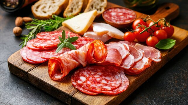 Charcuterie Board with Meats, Cheese and Fresh Ingredients Displayed - Powered by Adobe