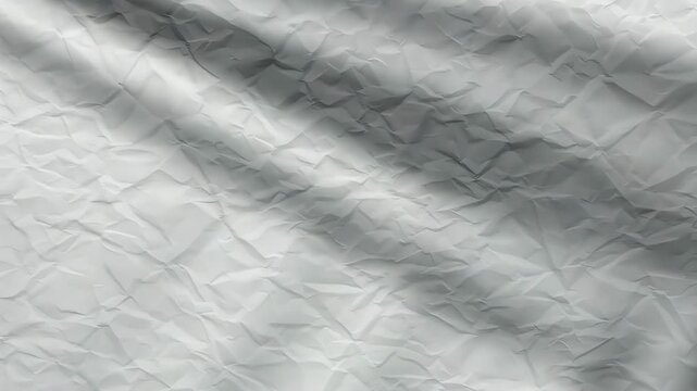 Crinkled white paper texture with soft light creating subtle shadows and highlights showcasing an organic pattern of folds and creases emphasizing a minimalistic aesthetic throughout the shot.