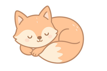 Cute little fox character curled up and sleeping soundly in a peaceful pose