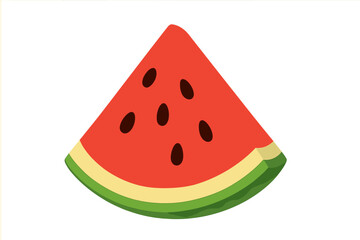 Juicy triangular slice of fresh ripe watermelon with black seeds and green rind