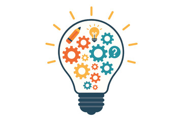 Lightbulb filled with colorful gears symbolizing creative thinking and innovation