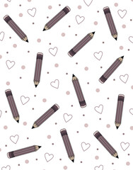 Cute pencils and hearts pattern for school design