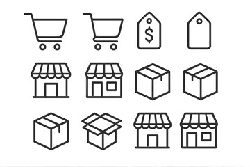 Minimalist line icons for shopping, e-commerce, retail, and delivery services