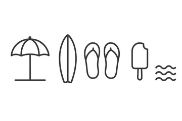 Essential objects representing summer vacation and tropical beach holidays