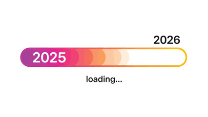 Vector illustration of progress bar showing the transition from the year 2025 loading towards the year 2026