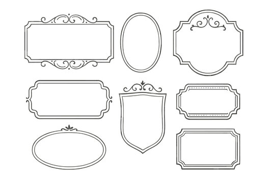 Set of decorative vintage frames, elegant borders, and ornamental labels in various shapes