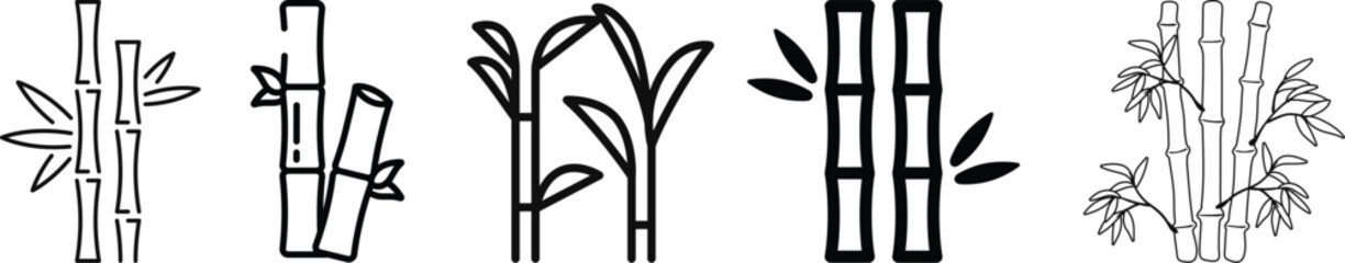 Bamboo Sugarcane line art icon set. Design elements for social network and application. on transparent background.Sugarcane stalks vector illustration of fresh sugarcane plants for agriculture.