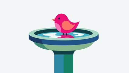Illustration of a Bird Taking a Bath in a Birdbath