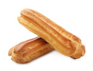 Tasty eclairs isolated on white. Delicious dessert