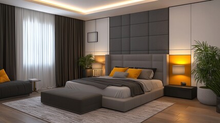 Obraz premium Modern Bedroom Interior with Elegant Design and Cozy Atmosphere