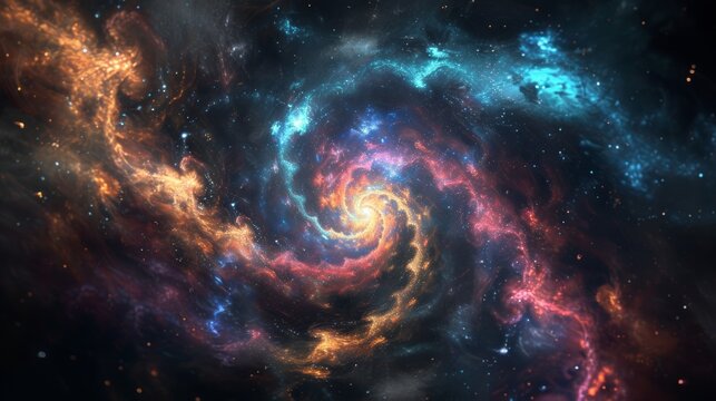 A vibrant spiral galaxy swirling in deep space. Colorful cosmic nebula with stars as an abstract background. Universe and astronomy concept
