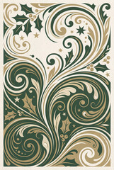 Fototapeta premium Elegant Gold and Green Christmas Swirls Pattern