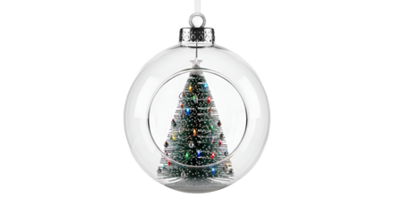 Elegant Clear Glass Christmas Ornament with Miniature Decorated Tree
