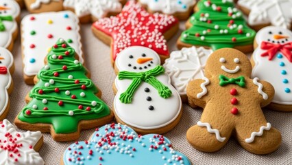 Obraz premium Festive Christmas Cookies with Colorful Icing and Holiday Decorations