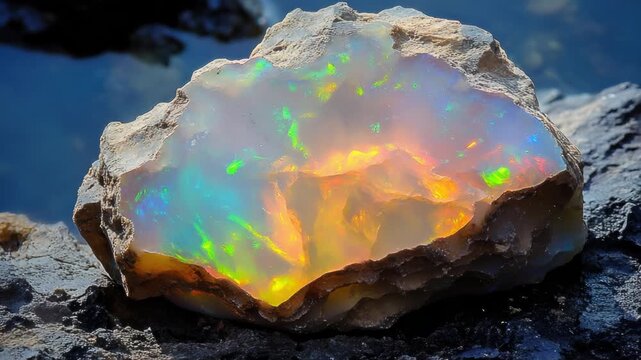 A rock with a large piece of opalite on top, perfect for decorative or scientific use
