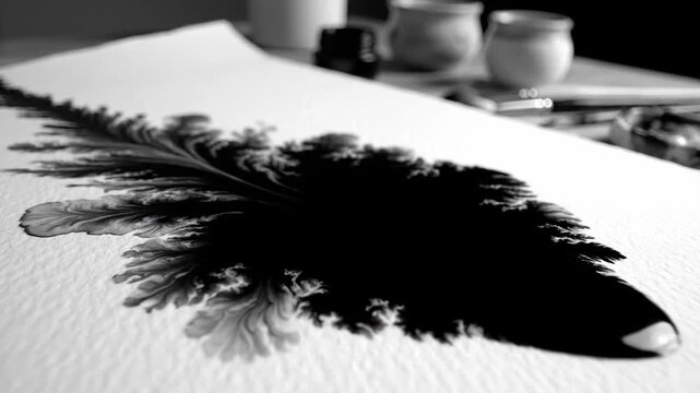 Ink Spill Expanding across Paper Surface, Fluid and Abstract Monochrome Art Design