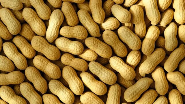 Close-up view of a textured surface filled with assorted peanuts showcasing their shape and color throughout different lighting changes creating a visually engaging arrangement of this popular snack.