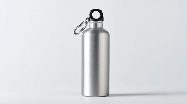 Sleek Hydration: A modern metallic water bottle, perfectly poised and ready to quench thirst, epitomizes sustainable hydration. 