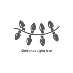Minimal Christmas String Lights Icon Silhouette, Festive Holiday Garland Bulbs Line Art Winter Decoration Vector Illustration Isolated on White

