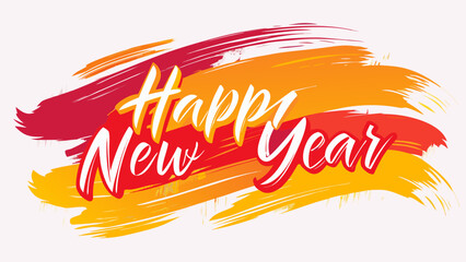 Obraz premium Vibrant abstract brush strokes in red orange and yellow with happy new year text