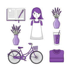 Whimsical Lavender Themed Still Life Composition featuring a Bike and Everyday Objects