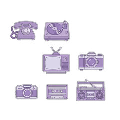 Vintage Communication and Entertainment Devices in Muted Purple Tones, evoking Nostalgia