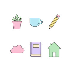 Minimalist study icons featuring plant pencil and book for creative workspace design