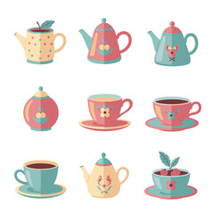 Collection of Whimsical Tea Vessels in Pastel Tones for Decorative and Culinary Applications